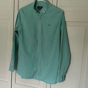 Vineyard Vines Performance XL (18) Green and White Gingham Whale Shirt
